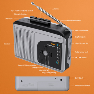 234 <strong>Cassette</strong> Tape Player Portable AM FM Radio <strong>Cassette</strong> Tape-to-MP3 Converter Sound Recorder Built-in Speaker Headphone Jack - Product Image 6