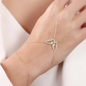 Hot bán kim cương nạm đôi bướm Vòng Vòng đeo tay 18K mạ vàng phụ nữ không thấm nước nô lệ Vòng đeo tay - Product Image 5