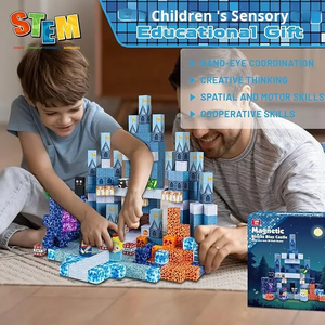 Bộ đồ chơi xếp hình khối xây dựng giáo dục cho trẻ em, khối lập phương từ tính 100 mảnh, đồ chơi xếp hình lâu đài - Product Image 2