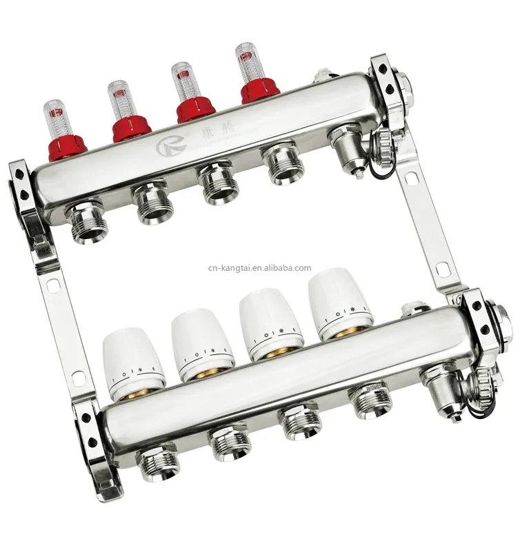 잘 만든 2-12 가지 방법 물 매니폴드 난방 시스템 스테인레스 스틸 매니폴드 밸브 온도 조절기