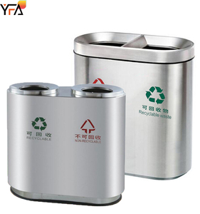 Contenedor de basura de acero inoxidable con tapa abierta, cubo de basura con 2 compartimentos, con cilindro interno galvanizado - Product Image 1
