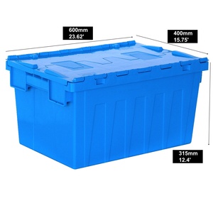 Recipientes plásticos resistentes e resistentes com tampas anexadas para armazenamento seguro e manuseio simples de mercadorias transportadas