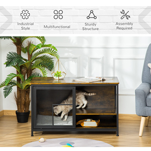 Katachtige Retraite Haven Stijlvolle Compartiment Katten Fusion Hout & Stalen Leefruimte Gezellig Bed Glijdende Ingangen Aardse Bruine Afwerking - Product Image 2