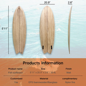 Lichtgewicht Houten Surfplank | Eps Foam Core Met Glasvezel Epoxy Coating | Hoogwaardige Vis Surfplank Voor Volwassenen - Product Image 3