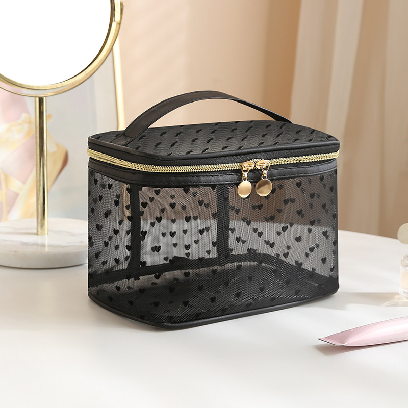 Black flip-top cosmetic bag