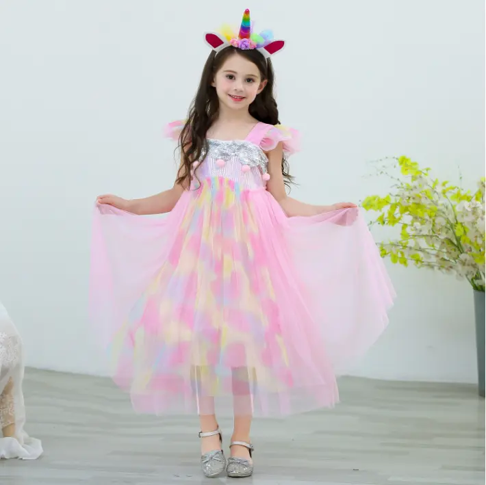 Vestido longo de baile tutu colorido para bebês meninas, vestido de baile em forma de tule arco-íris em camadas, venda imperdível