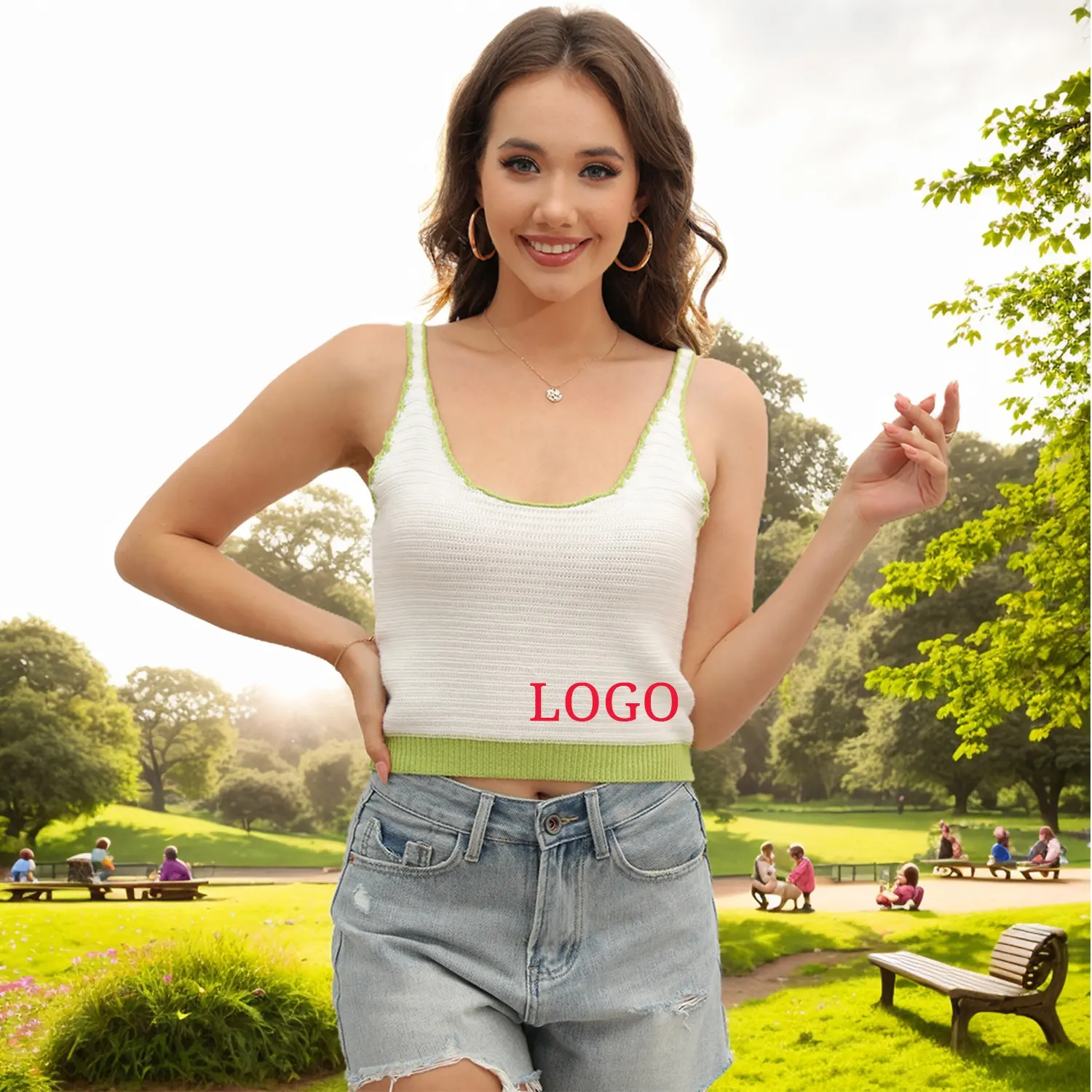 Chaleco de ganchillo sin mangas con cuello en U profundo personalizado para mujer, camisola informal de verano, Chaleco Corto Sexy