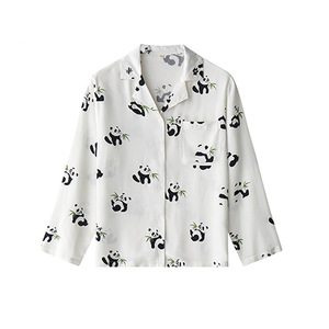 Lovely Cute Panda Print Pattern Viscose Daily Pijama Set