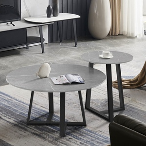 Juego de 2 mesas redondas de anidación nórdica, mesa de centro con patrón de mármol, sala de estar laterales para, balcón y patio - Product Image 4
