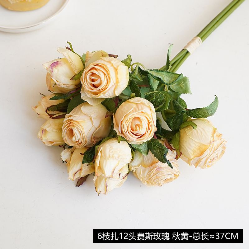Autumn yellow -6 branches tie 12 firth roses