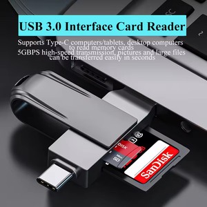 Sd卡读卡器USB 3.0卡集线器适配器5Gbps多功能c 5合1 TF高速读卡器手机摄像头 - Product Image 3
