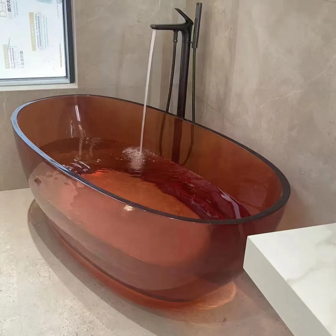 Bañera de resina de color transparente independiente de piedra artificial de nuevo diseño