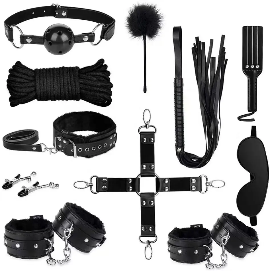 مجموعة ضبط النفس 11 من الجلد BDSM جاهزة ، معدات عبودية مثيرة للنساء والأزواج