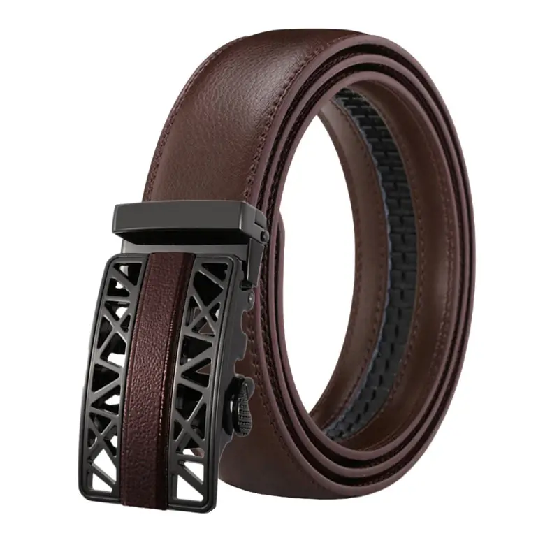 Cinturón de cuero auténtico para hombre, nuevo modelo de moda, con hebilla automática, color negro