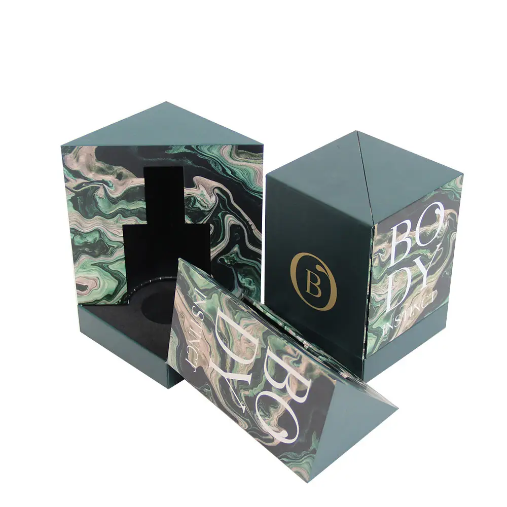 カスタマイズされたリサイクル素材テクスチャペーパー製両面オープンブラックカラー高級化粧品ボックスインサート付き化粧品香水ボックス