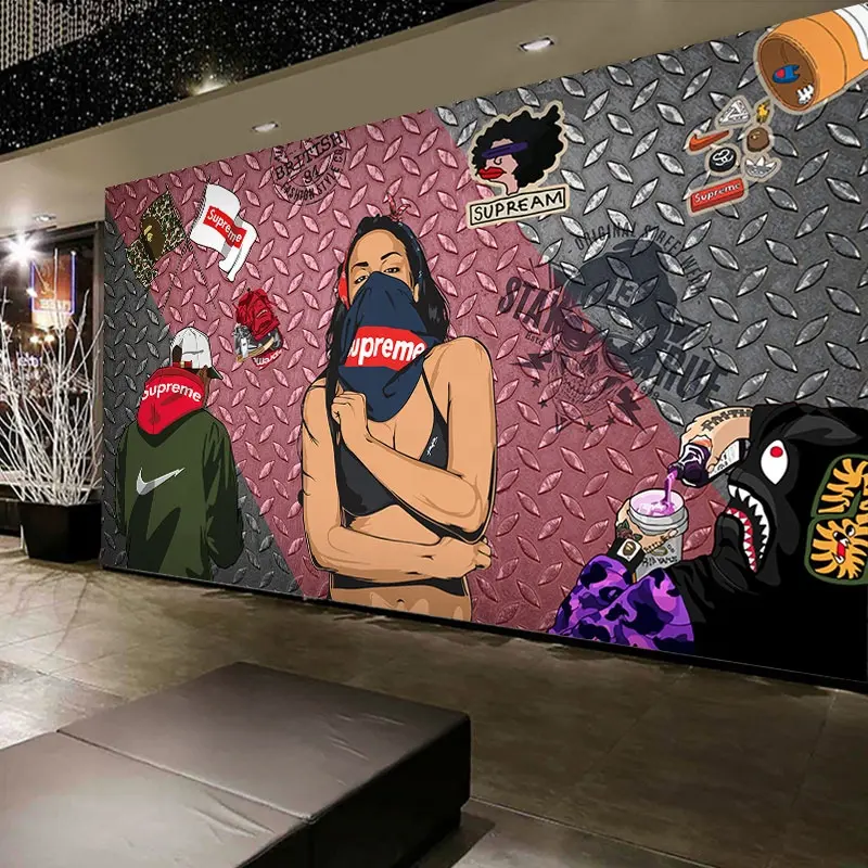 衣料品店の壁の装飾のためのレトロな工業用グラフィティ3D壁紙壁画