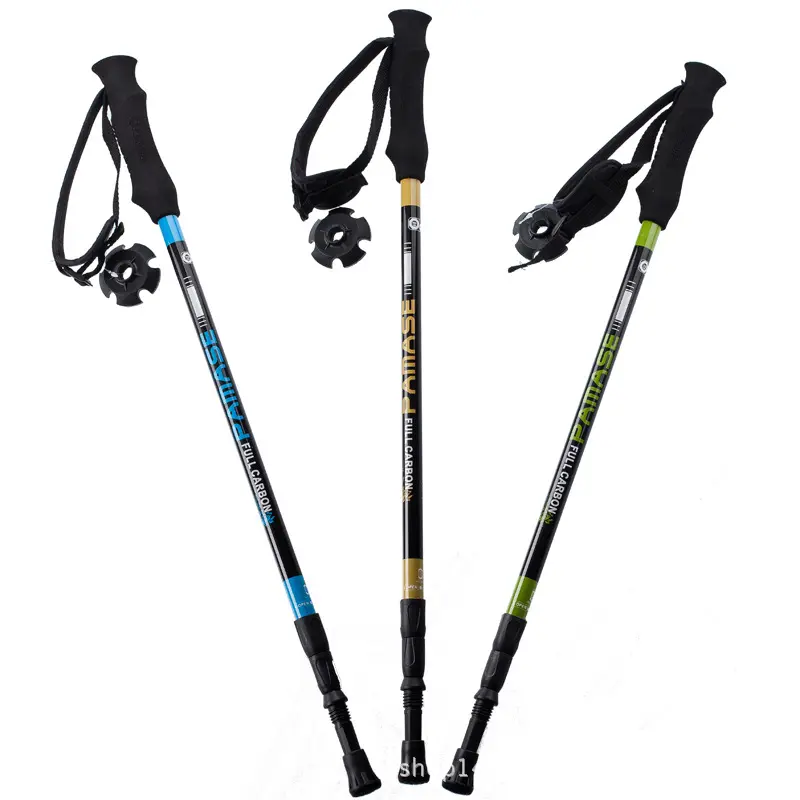 탄소 충격 흡수 세 섹션 개폐식 휴대용 워킹 스틱 스키 여행 하이킹 크로스 컨트리 스포츠 지팡이