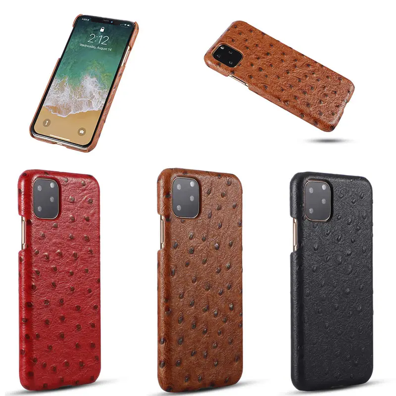 Capa de celular de couro genuíno super luxuoso, estampa de avestruz, capa traseira de telefone para iphone 11, 11 pro, 11 pro, para iphone 11, couro genuíno