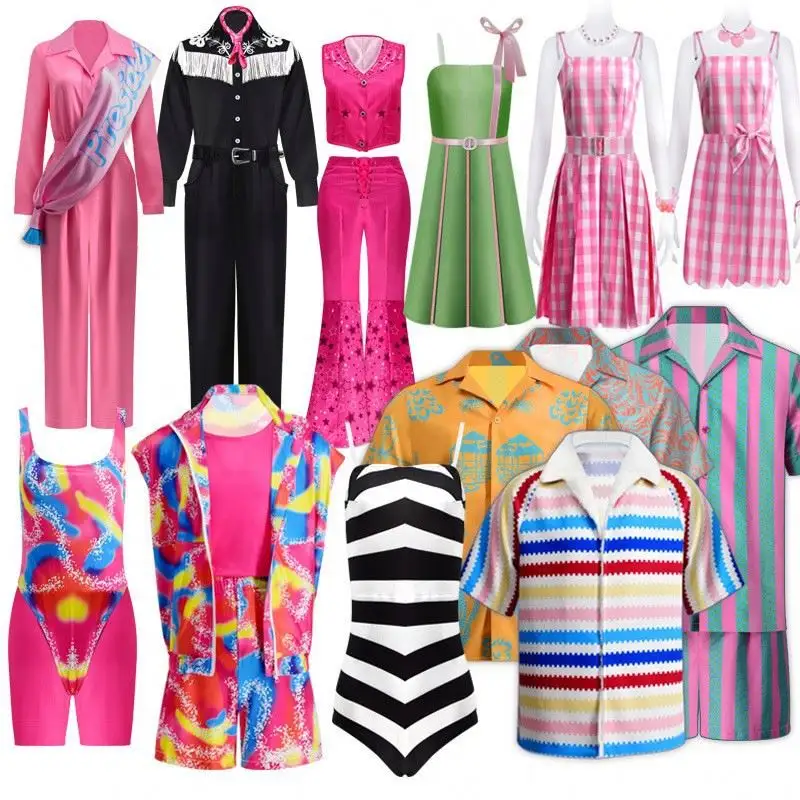 2023 Film Barbies Ken Kos Kostüm Lebensecht Film rosa Kleid Halloween Cosplay Auftritt Kostüm für Frau (18 Designs)