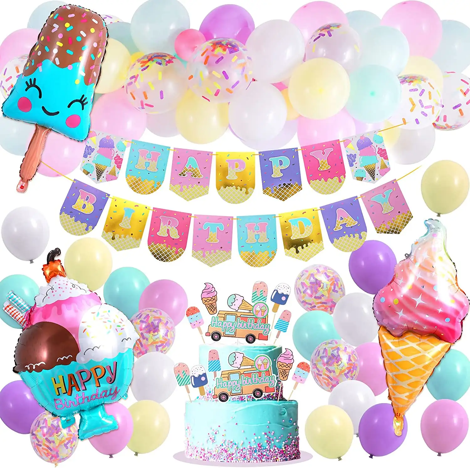 Sweet Ice Cream Baby Girl 1st Birthday Party Decor Macaron Confetti Foil Balloons Arch Garland Party Supplies Decorations sets