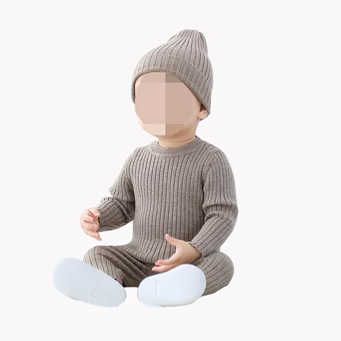Factory wholesale baby clothes solid color warm knitted sweater set