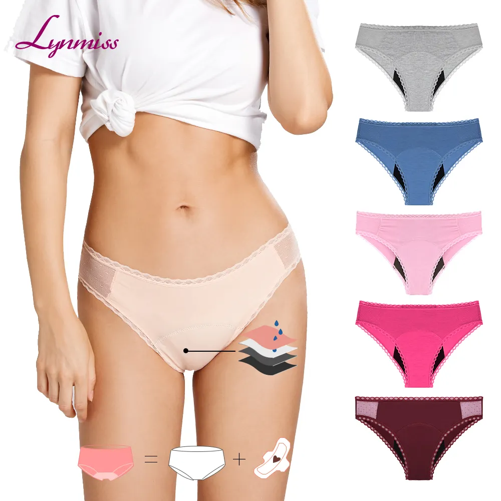 LYNMISS-bragas menstruales coloridas a prueba de fugas para mujer, ropa interior de talla grande, culotte, 2021