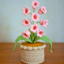 Plante en pot de muguet rose à 9 têtes - sans lumière avec perles