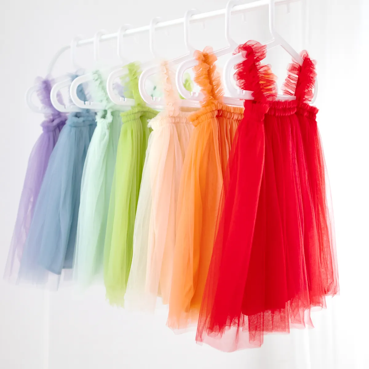 Gaun TUTU butik balita gaun tanpa lengan anak perempuan 1-6 Tahun warna pelangi Solid gaun Tulle kasual musim panas rok anak-anak