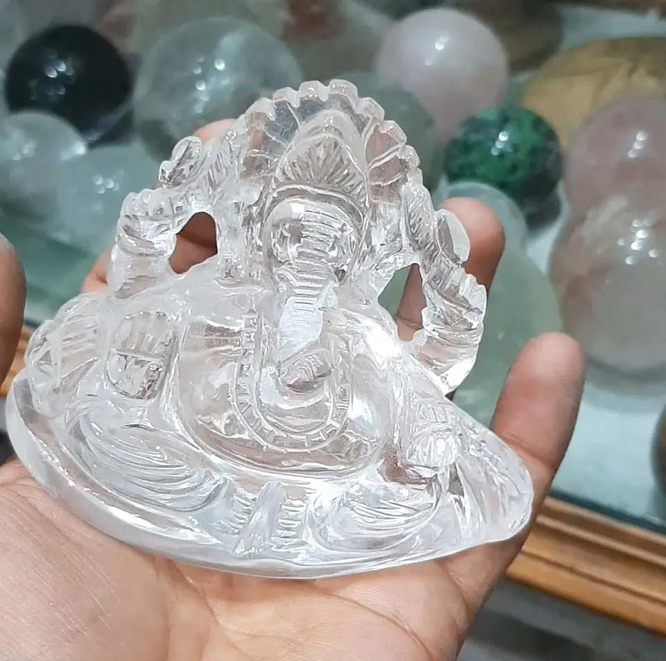 Natuurlijke Kristal Loard Ganesh Carving Standbeeld Religieuze Hindoe God