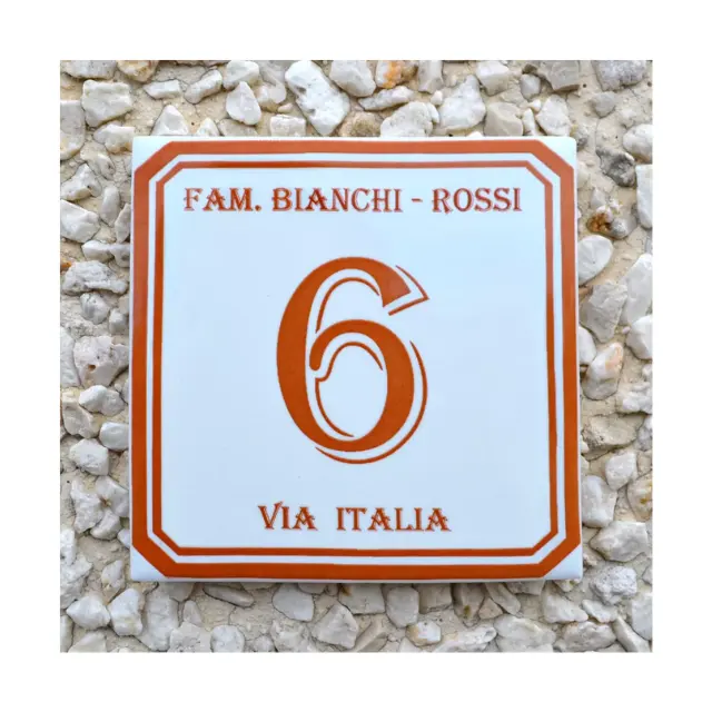 Premium Italian Ceramic Product House 10x10 cm number square red frame for home and street