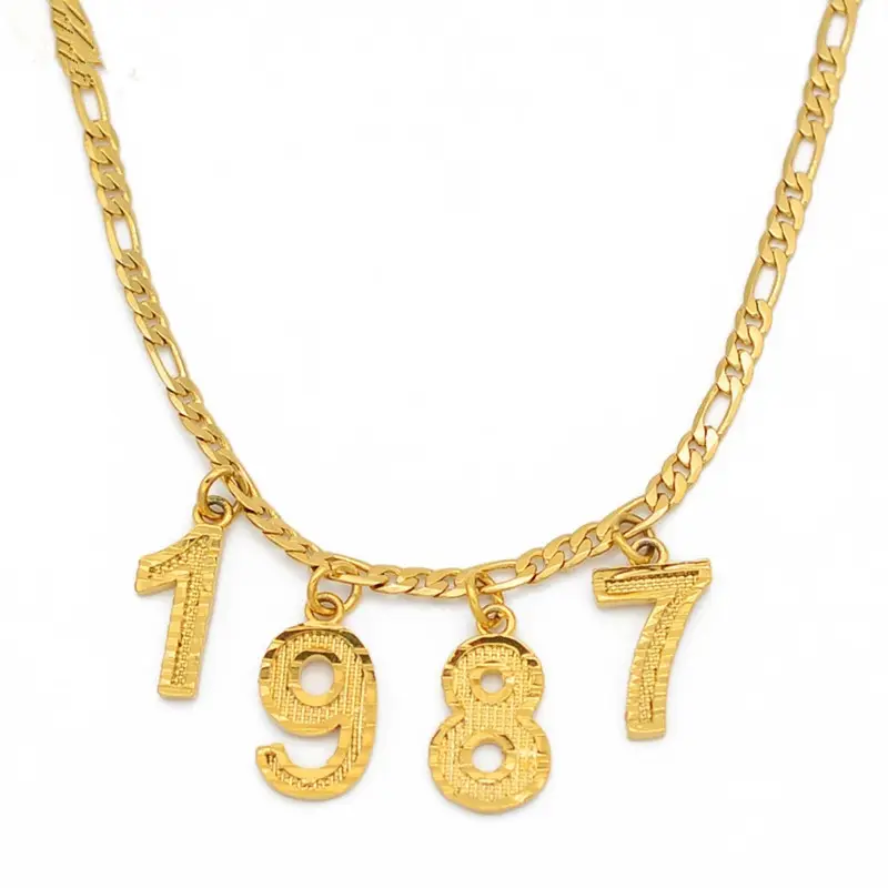 DIY Number Charms Birth Year Necklace with 3:1 NK Chain for Kids