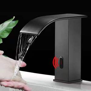 Hiện Đại Brass Tự Động Cảm Biến Phòng Tắm Vòi Nước Màu Đen Mờ Thác Thiết Kế Gốm Sàn Gắn Hồng Ngoại Touchless Lưu Vực Vòi Nước - Product Image 2