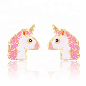 סיטונאי ילדים צבעוני Unicorn תליון שרשרת עם זהב שרשרת ובנות קטן Unicone עגילי שרשרת תכשיטי סט