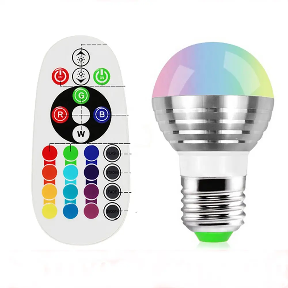 Ampoule LED intelligente à télécommande infrarouge, lampe led rgb, 16 couleurs, 3W, led, nouveau style