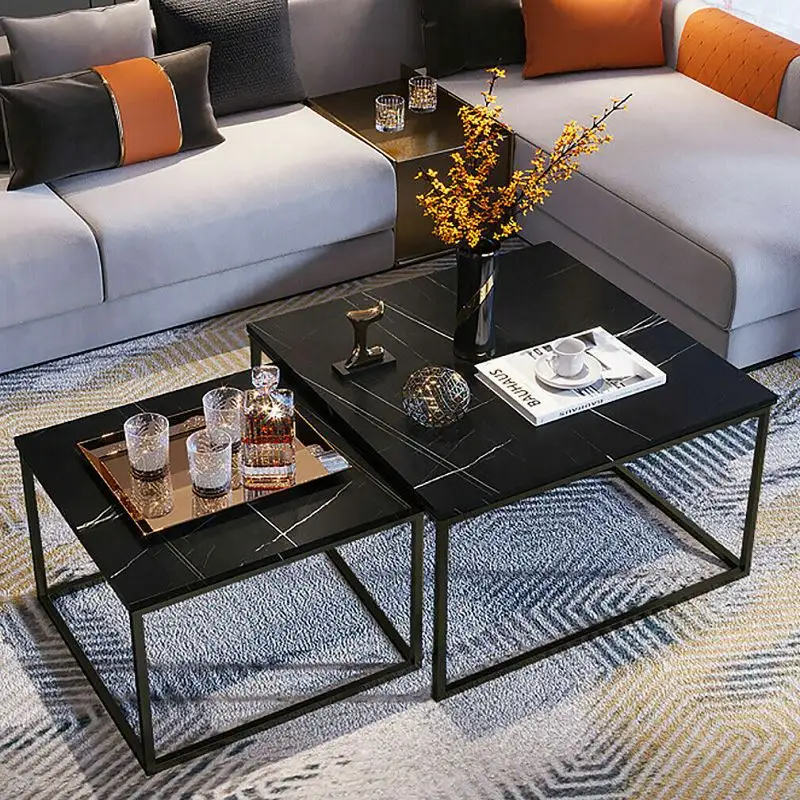 Mesa de centro moderna para sala de estar, conjunto de mesa e suporte de TV em mármore, cor dourada, móveis para casa, fornecido de fábrica