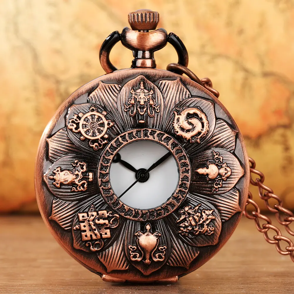Шурангама мантра буддизм античный металлический кулон часы наполовину Охотник стимпанк карманные часы ожерелье