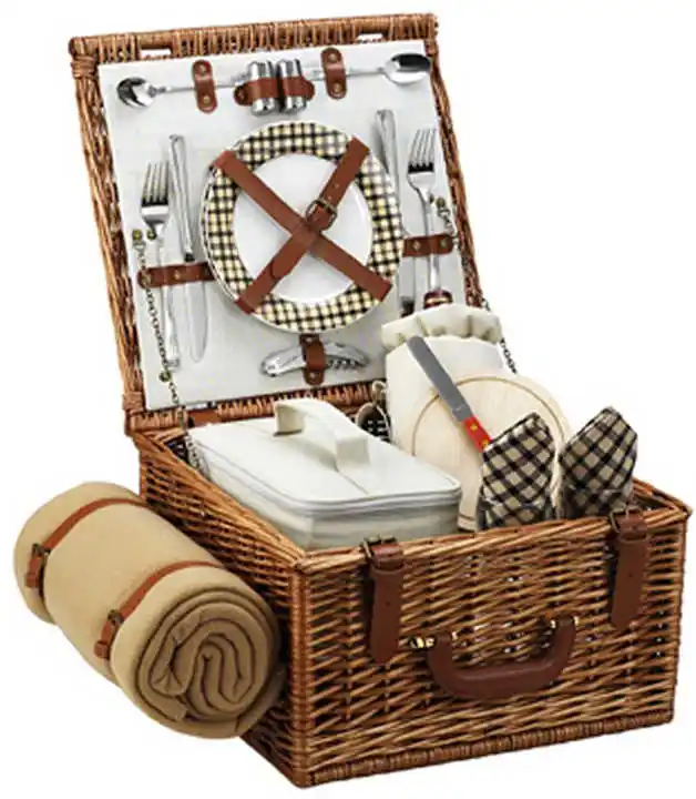 Fábrica personalizada de lujo Pascua ASA familiar forro muestra lujo madera ratt simple mimbre cesta de picnic