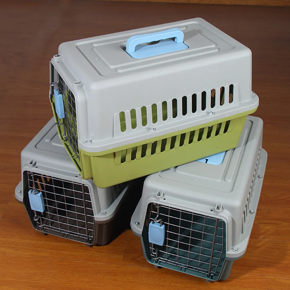 Wholesale Pet Air Travel Carrier Hard-Sided Pet Kennel Breathable Aviation Box For Cats and Small Dogs, Blue, Orange and Brown
