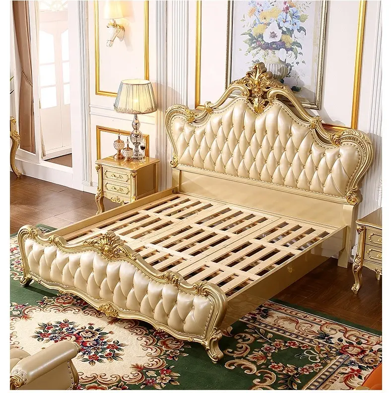 Venta al por mayor de China diseño europeo cama tapizada lujo tamaño King juegos de dormitorio muebles baratos Paquete de muebles de dormitorio