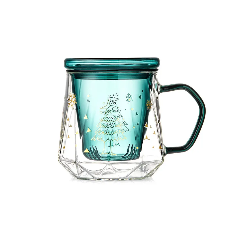 Nouvelle tendance ensemble exquis de trois pièces de bouteille en verre à haute teneur en borosilicate de Noël avec infuseur à thé en verre et couvercles en verre