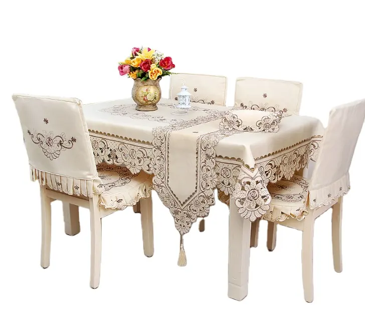 Embroidered tablecloth dining chair cover household tablecloth garden embroidered dust proof table cloth