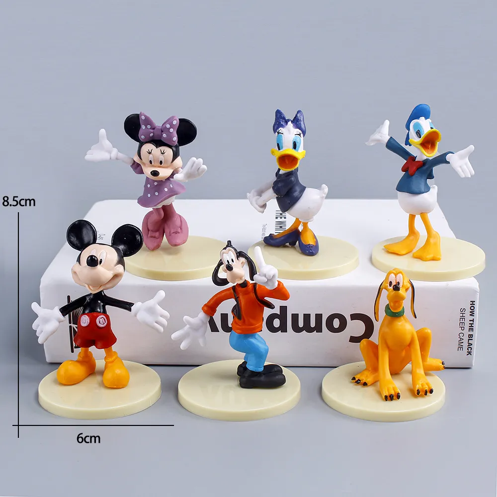 Mickeys Minnien Mickey Mouse Clubhouse Modelo de brinquedo sentado Pateta Mickey Mouse Donaldn Decoração modelo de pato 6 pçs/set