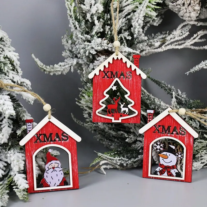 Natale appeso pupazzo di neve camion renna babbo natale alce ornamenti in legno albero di natale Decor ciondolo