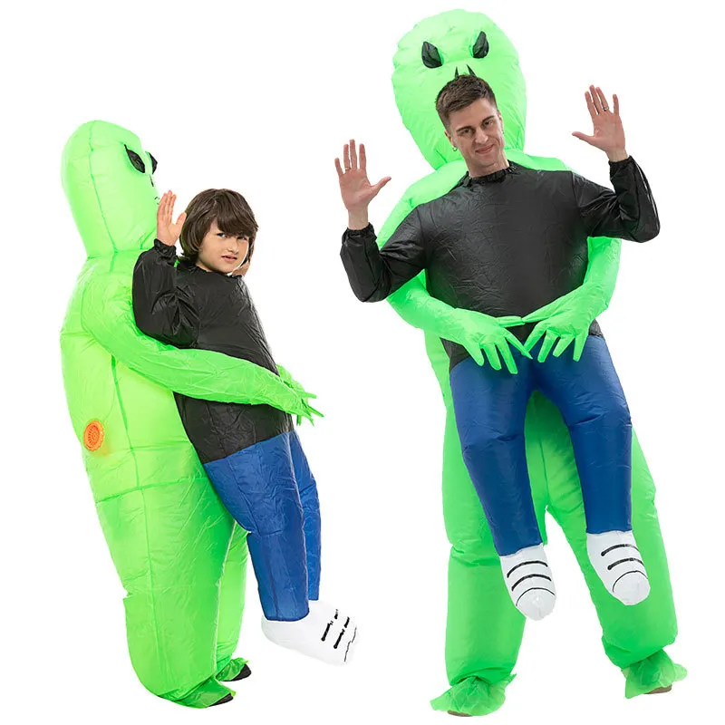 Yetişkin çocuk şişme Deap uzay yeşil Alien darbe-up takım elbise cadılar bayramı karnaval parti giysileri