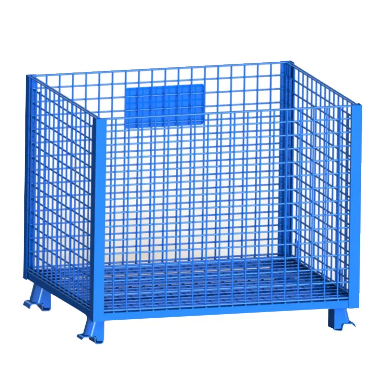 Warehouse storage tools folding wire mesh cage with nylon wheels