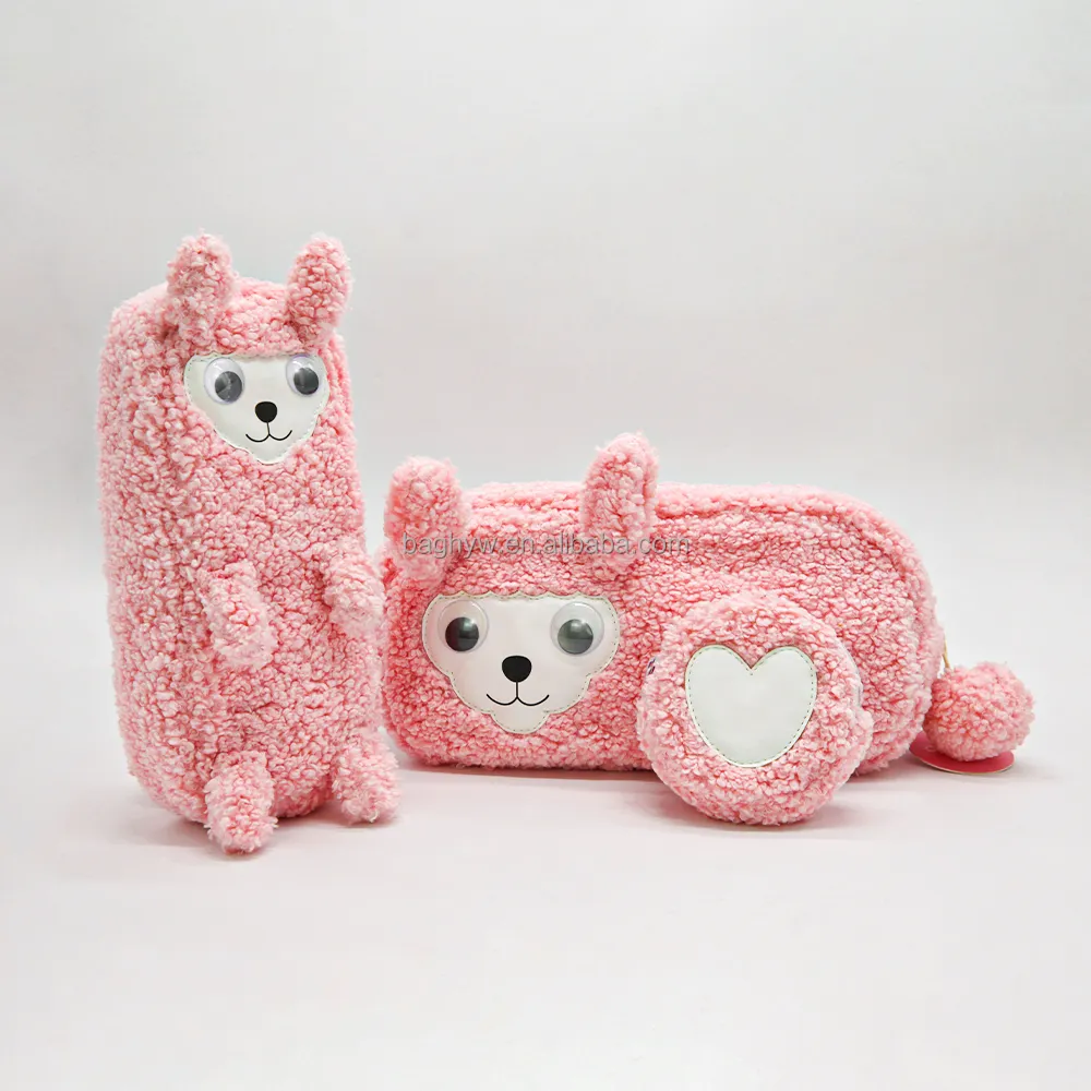 Commercio all'ingrosso creativo colorato carino Kawaii bambini peloso rosa peluche accessorio portamatite astuccio per ragazze