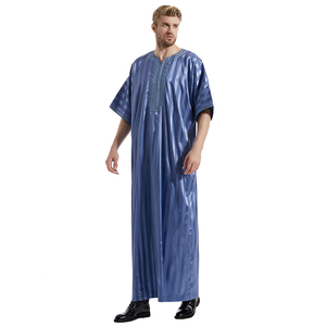Alta qualità arabo marocco Thobe uomo musulmano Thawb caftano a righe manica corta ricamato uomo Daffah Thobe - Product Image 4