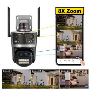 ICsee 4 lentes 4 pantallas 12MP 6K HD PTZ Wifi Cámara IP Dual Len Pantallas duales Seguimiento automático Cámara CCTV inalámbrica para exteriores