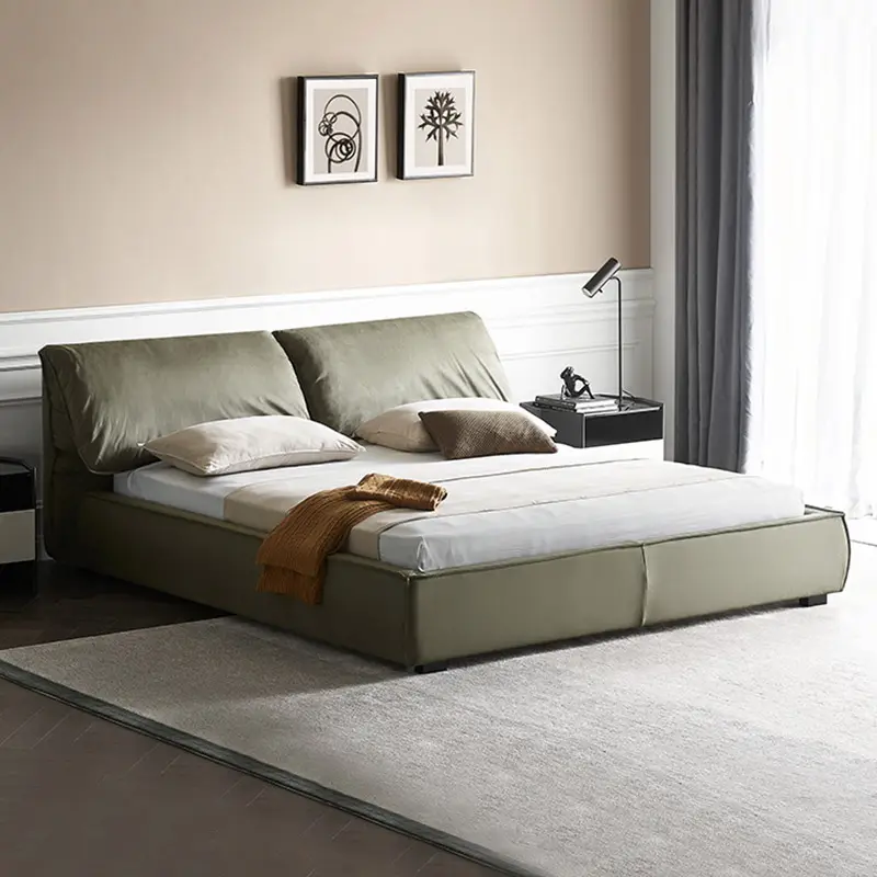 Diseño de envío rápido Super King Size Home Muebles de dormitorio Cama moderna de cuero leal con funda