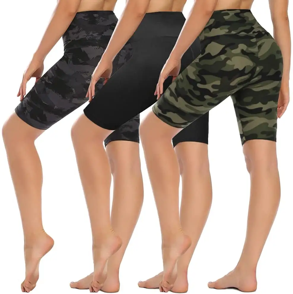 Pantalones cortos de LICRA suave para mujer de cintura alta con logotipo personalizado, pantalones cortos de motorista de yoga elásticos para correr y andar en bicicleta para mujer